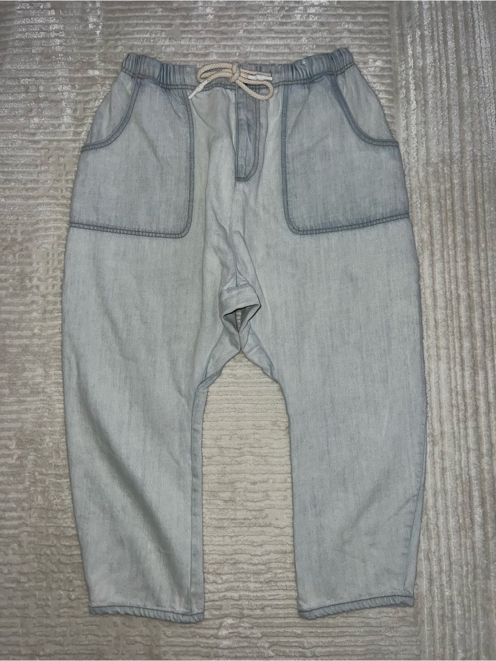 One Teaspoon Light Blue Relaxed Denim Drawstring Cropped Joggers - Picture 2 of 6